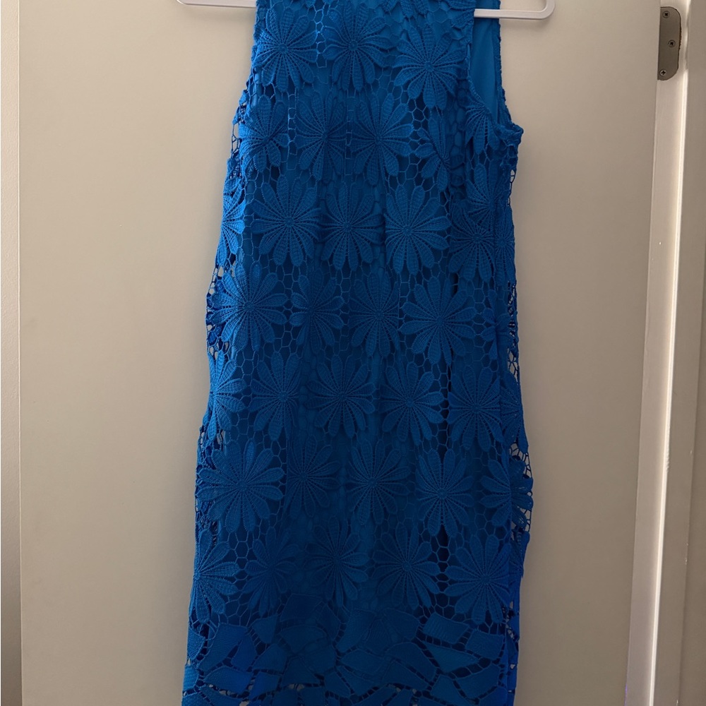 London Times Blue Floral Lace Shift Dress Size 6 Elegant Occasion Dress